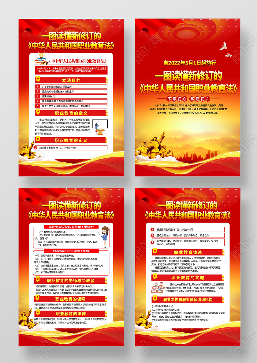 红色党建风格职业教育法宣传海报职业教育宣传周