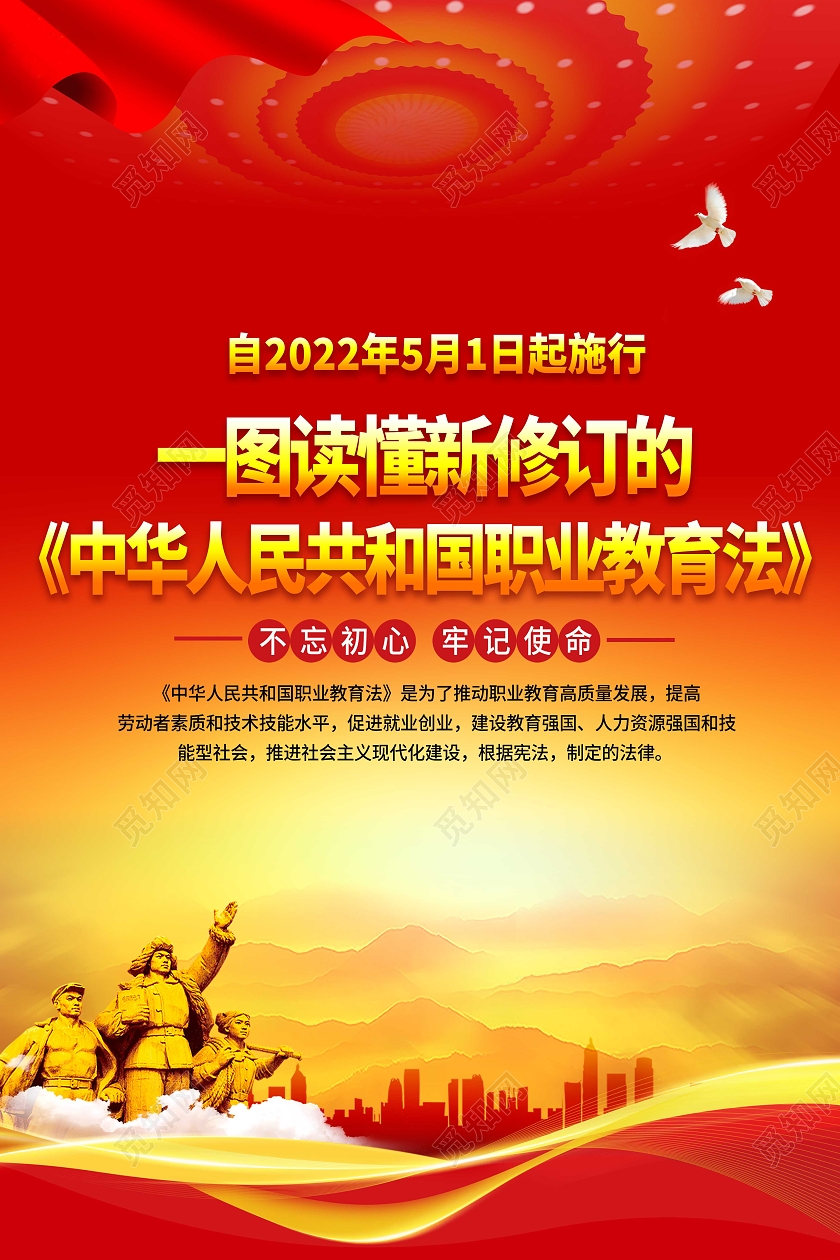 红色党建风格职业教育法宣传海报职业教育宣传周