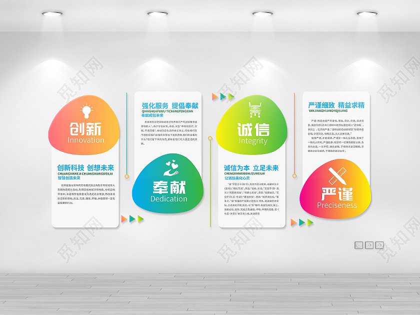 彩色简约创新奉献诚信严谨企业文化墙