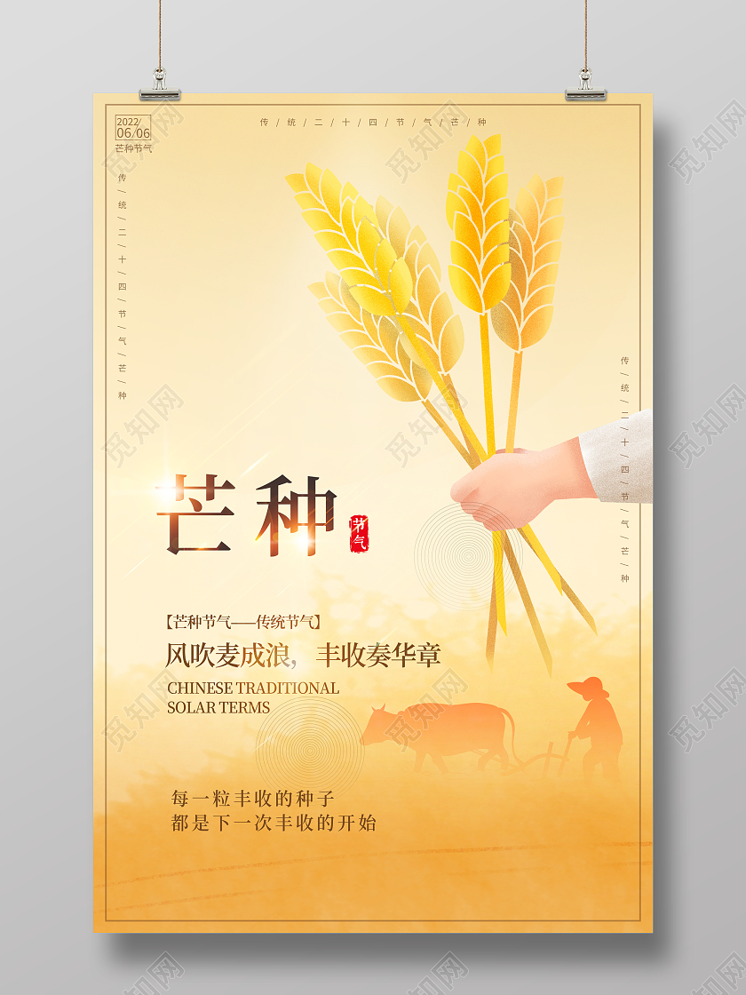 时尚插画二十四节气芒种宣传海报节日