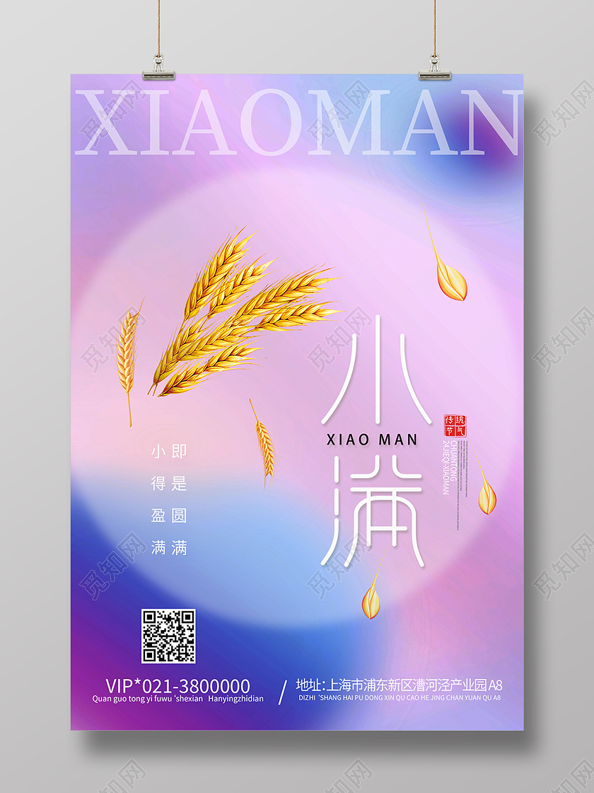 蓝紫色酸性小满节气二十四节气海报背景小满海报节日