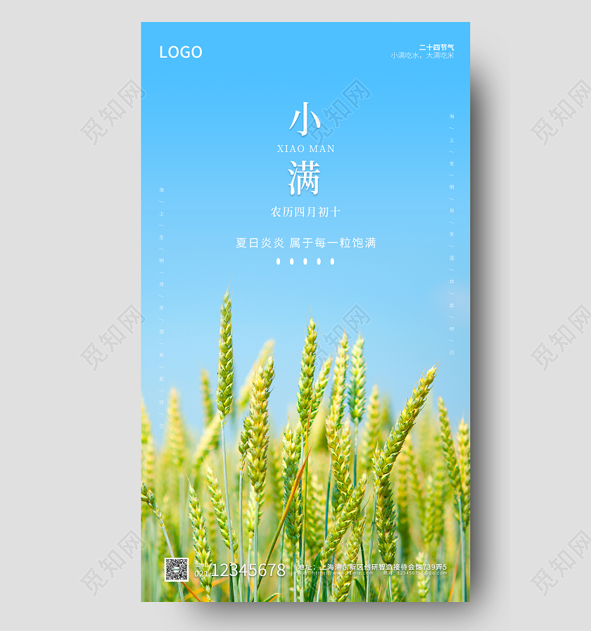 蓝绿色摄影实拍小满手机宣传海报