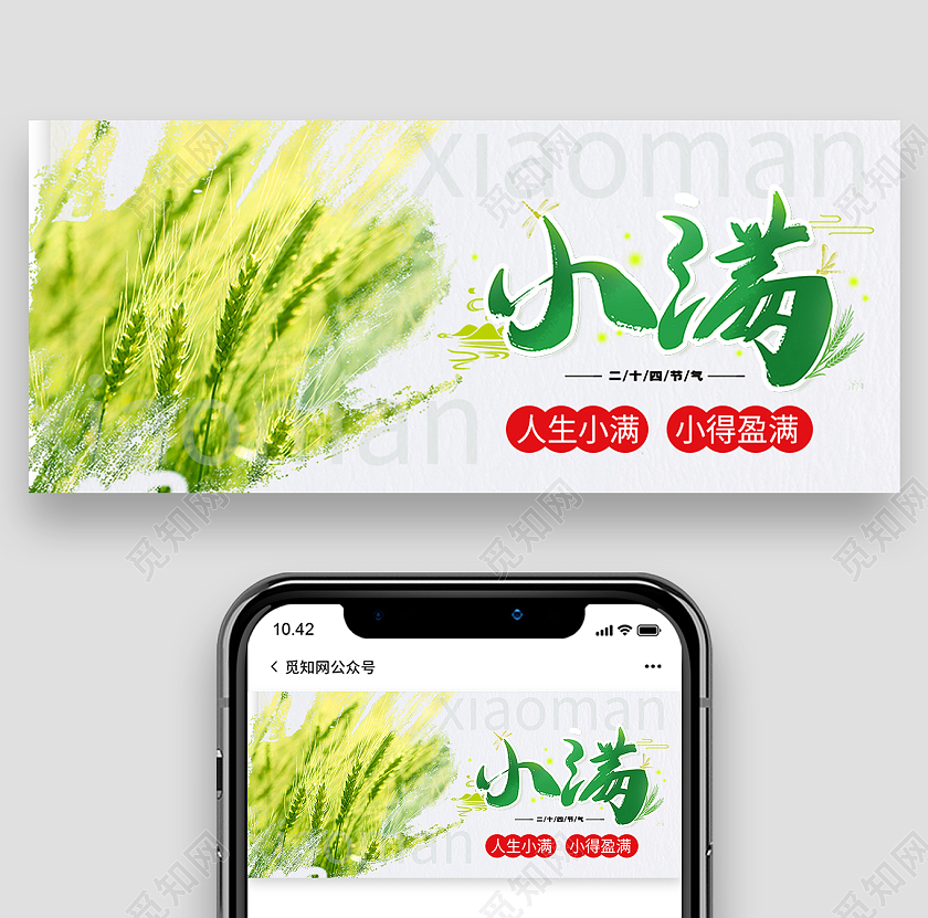 绿色简约小满二十四节气小满海报节日公众号封面