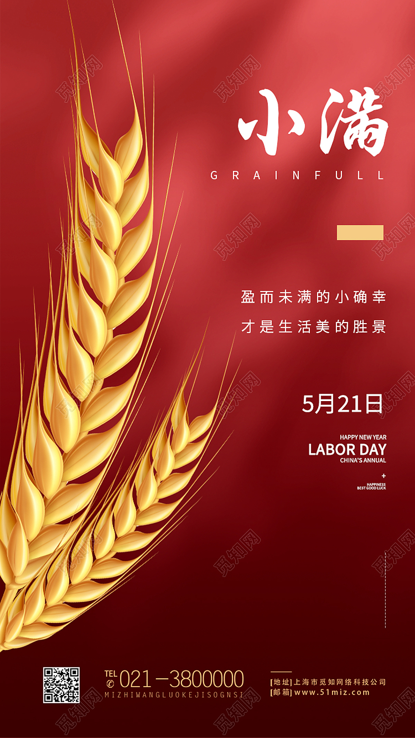 红色简约小满二十四节气小满海报节日手机海报