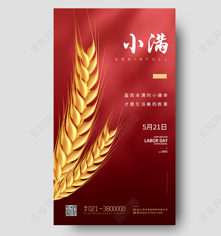 红色简约小满二十四节气小满海报节日手机海报
