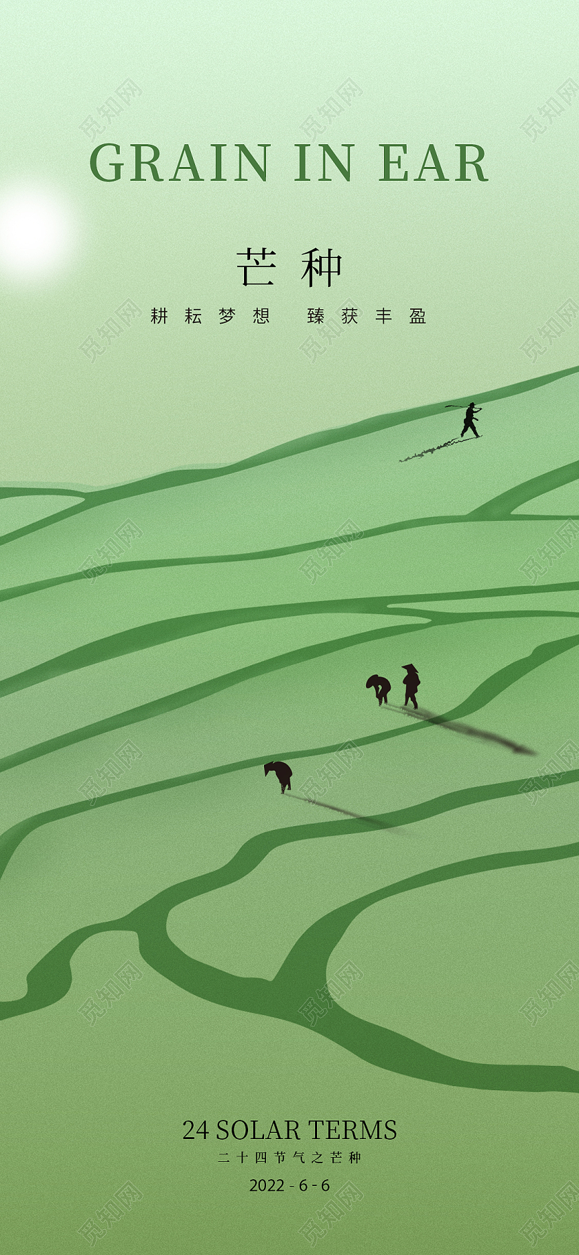浅绿色简约24节气芒种手机海报