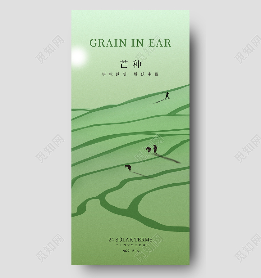 浅绿色简约24节气芒种手机海报