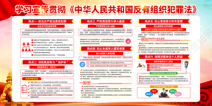 水彩风格反有组织犯罪法宣传栏