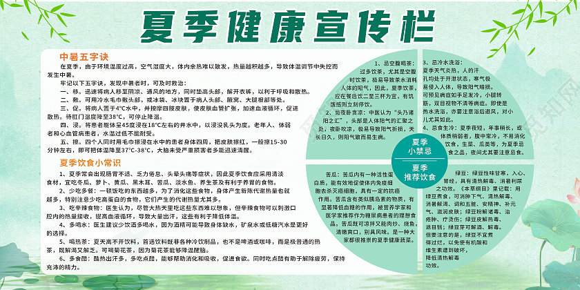 绿色中国风夏季健康教育宣传栏展板背景夏季饮食宣传栏