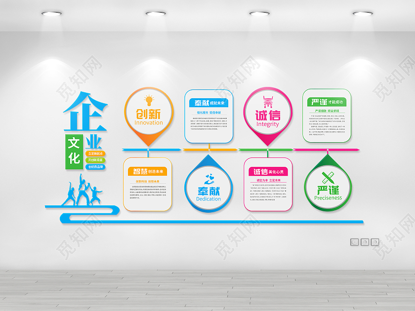 彩色简约创新奉献诚信企业文化墙