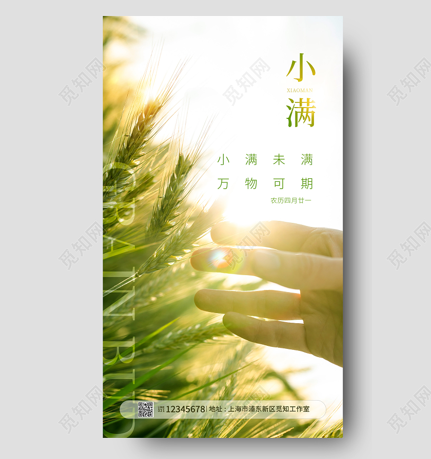 绿色实拍小满手机宣传海报二十四节气