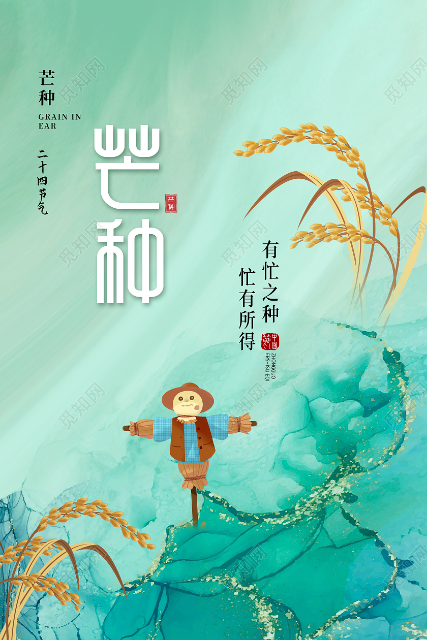 绿色简约芒种二十四节气芒种节日海报