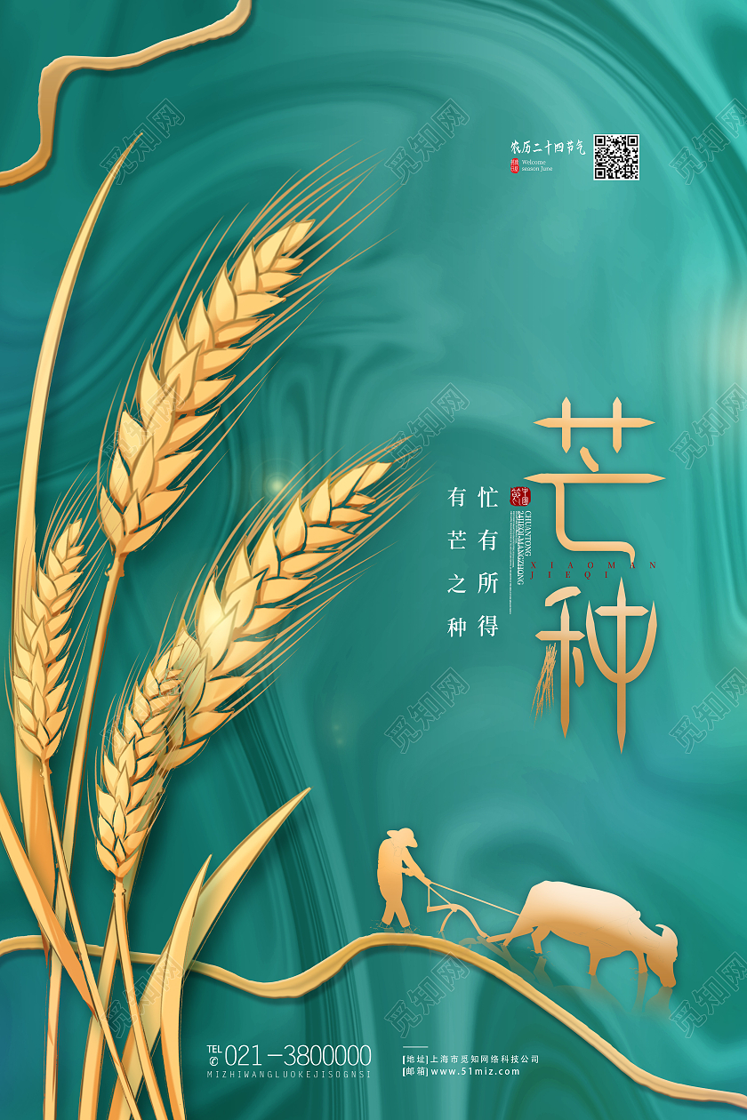 绿色简约芒种二十四节气芒种节日海报