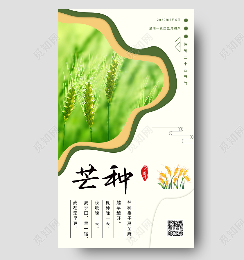 大气创意芒种二十四节气手机ui宣传海报