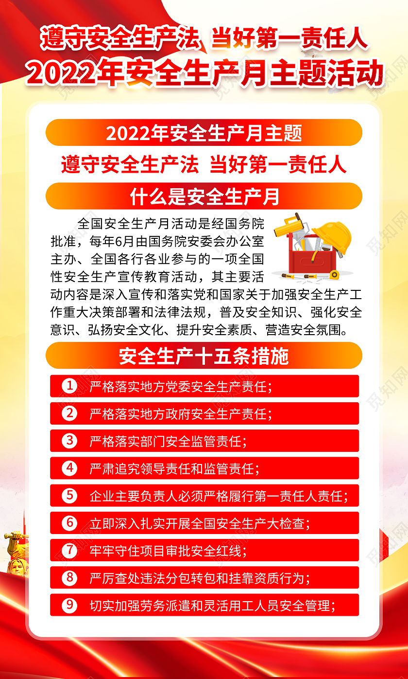 黄色风格2022年安全生产月宣传海报