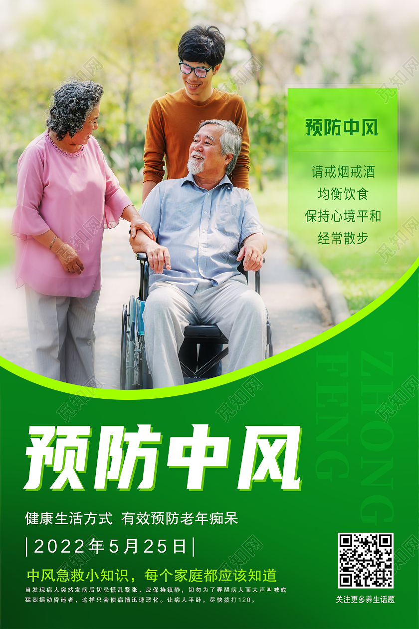 绿色简约预防中风日世界预防中风日海报节日