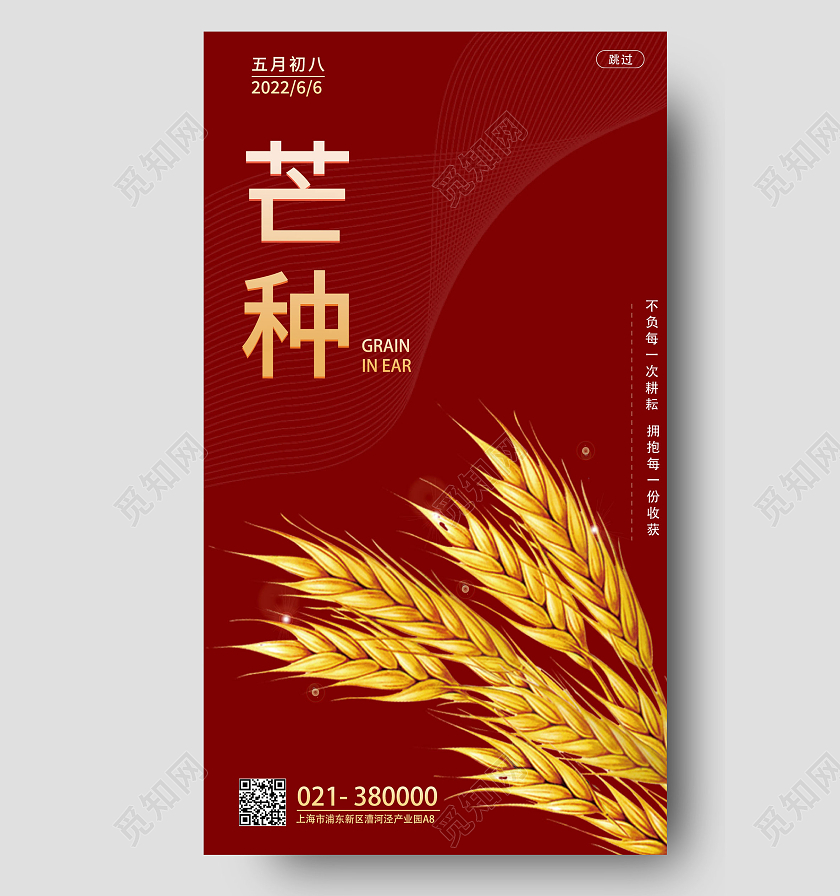 红色扁平风芒种节气芒种节日海报手机海报