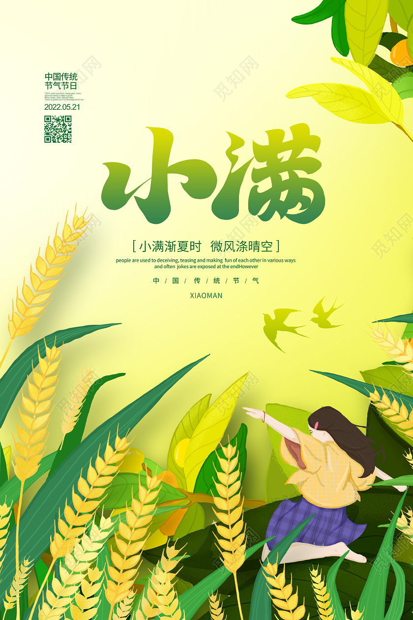 插画简约二十四节气小满宣传海报设计