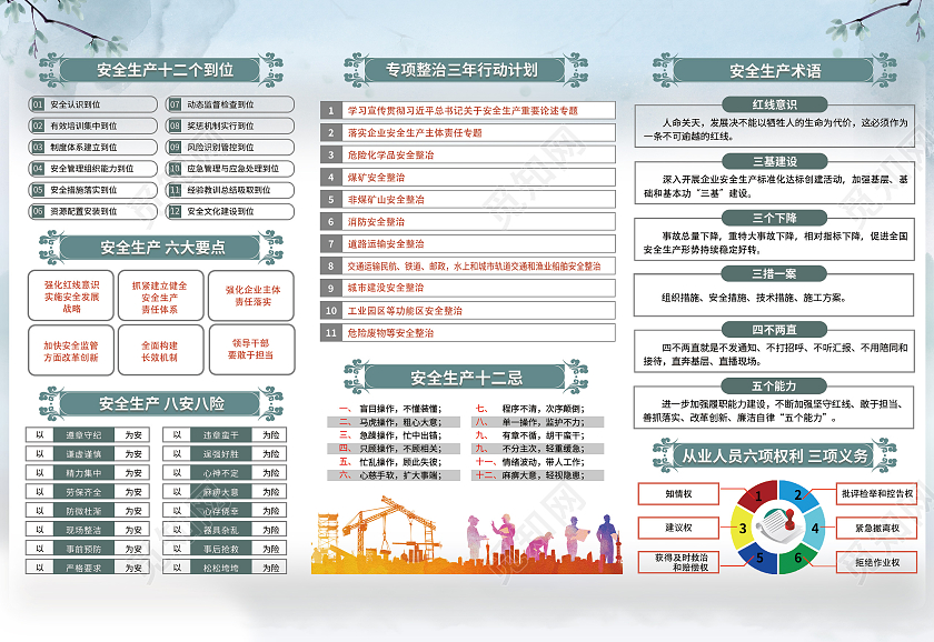 蓝色简约中国风2022年安全生产月宣传三折页
