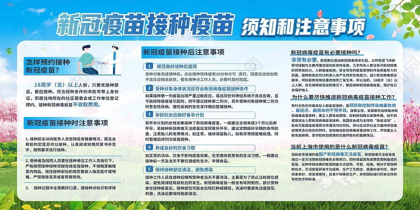 绿色简约新冠疫苗接种疫苗须知和注意事项接种疫苗宣传栏展板