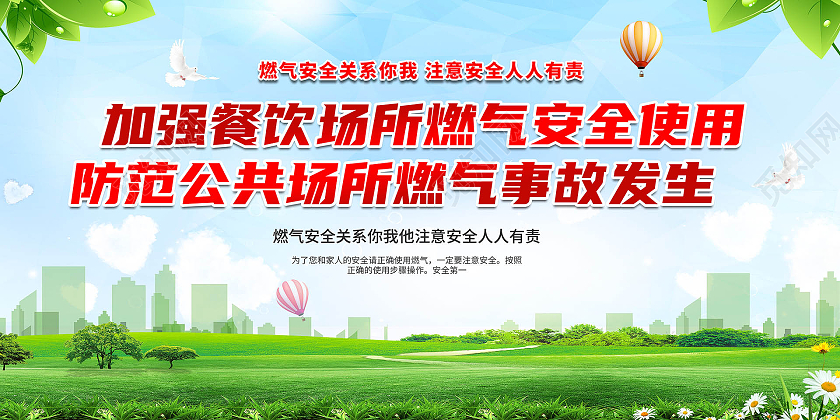 浅绿色小清新创意加强餐饮场所燃气安全使用燃气安全展板设计燃气安全标语展板