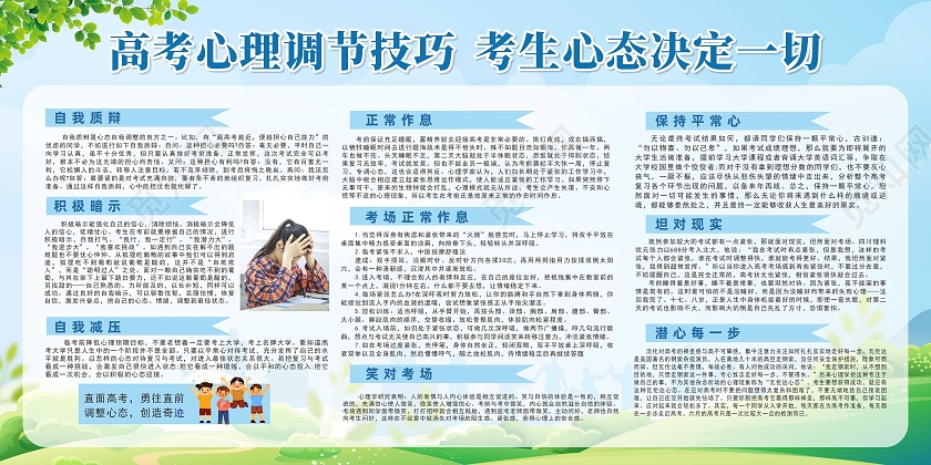 蓝色简约时尚大气高考心理咨询展板高考心理宣传栏