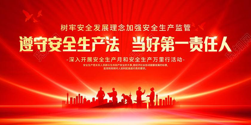 红色大气城市剪影2022安全生产月宣传展板