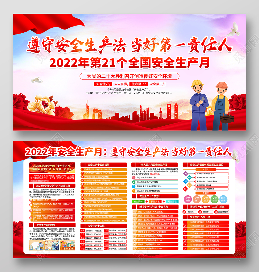 水彩风格2022全国安全生产月宣传栏