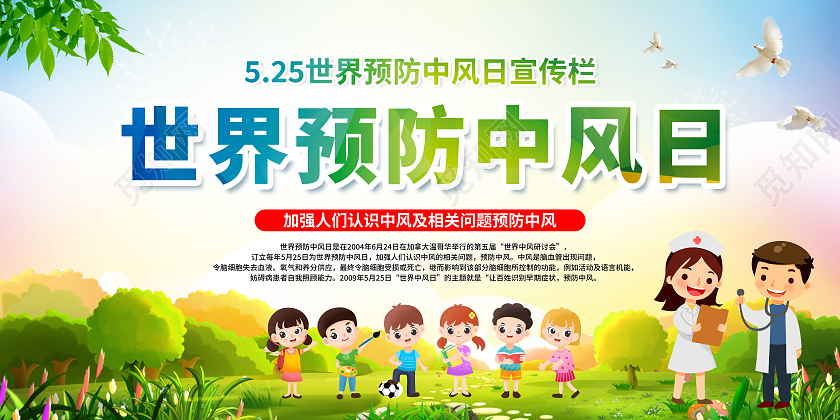水彩风格2022世界预防中风日宣传栏