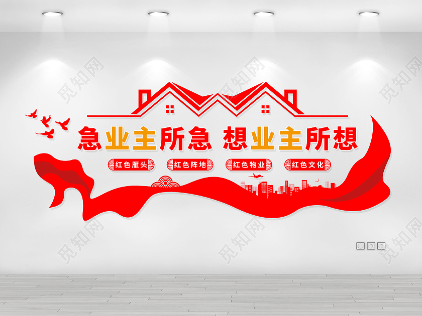 红色大气简约急业主所急想业主所想物业文化墙