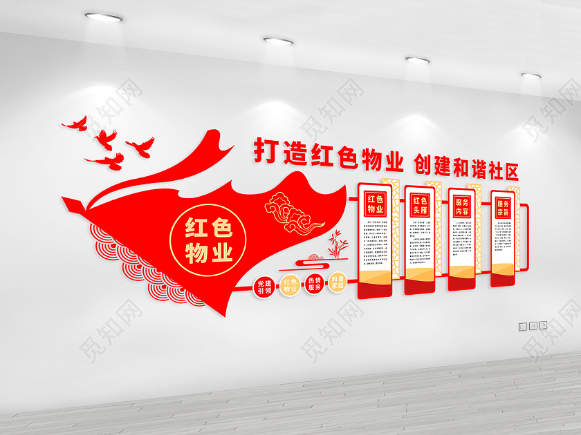 红色大气打造红色物业创建和谐社区物业文化墙