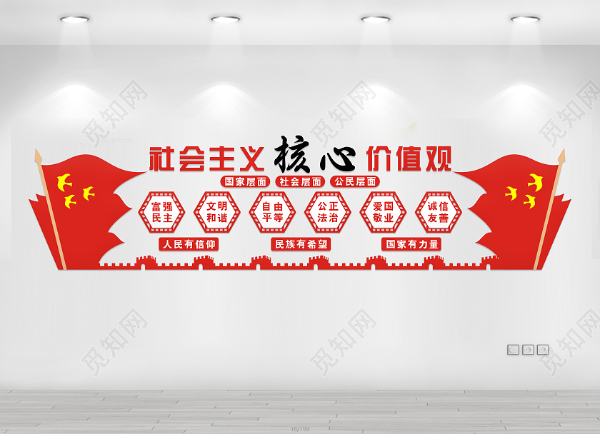 红色简约社会主义核心价值观文化墙