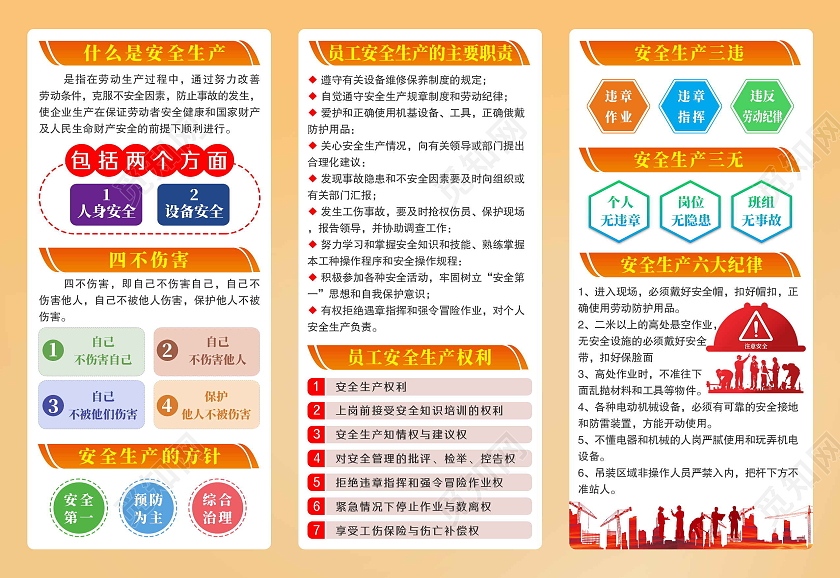 黄色简约2022年安全生产宣传三折页安全生产月