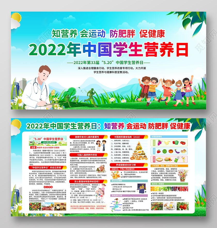 蓝色清新风格2022年中国学生营养日宣传栏