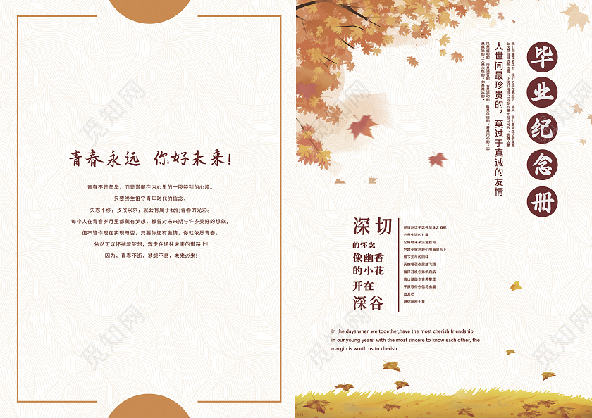 黄色卡通枫叶毕业纪念册封面