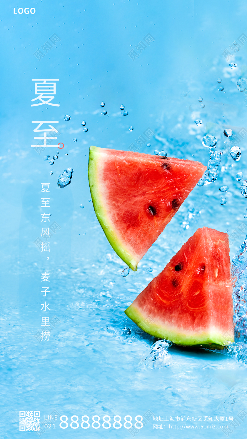 红色简约实拍西瓜夏至手机海报