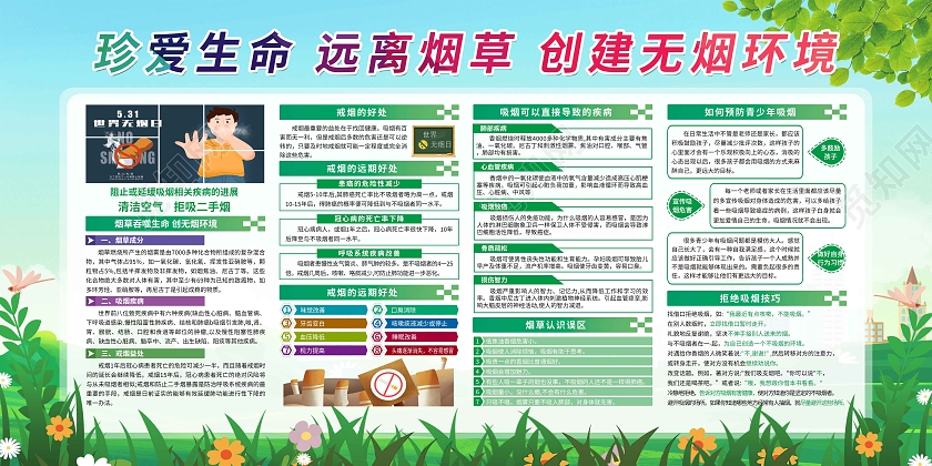 绿色简约2022年世界无烟日宣传栏