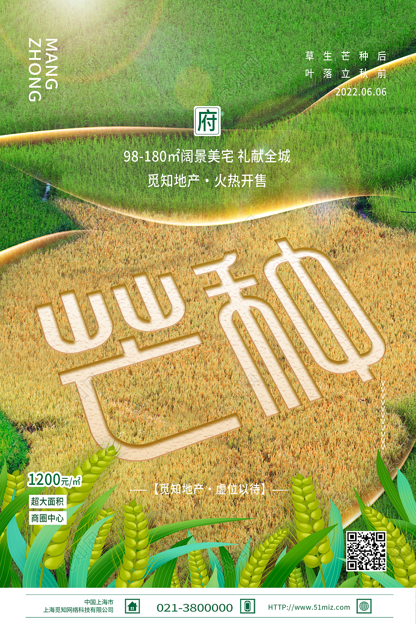 绿色简约芒种二十四节气芒种节日海报