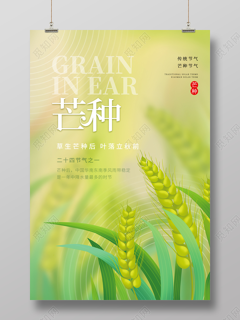 弥漫渐变风二十四节气芒种节气借势营销海报芒种海报