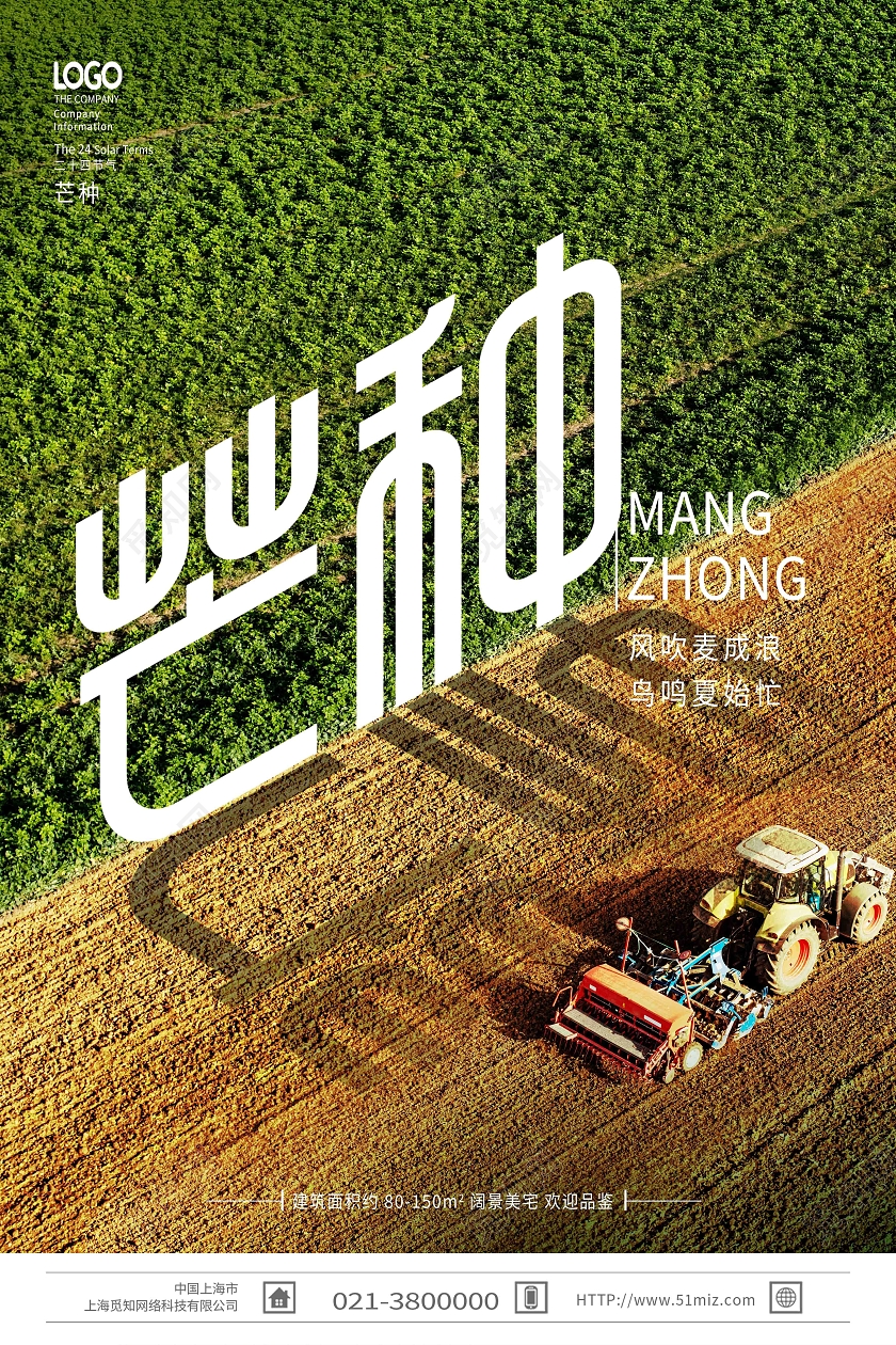 绿色简约芒种二十四节气传统节气芒种节日海报