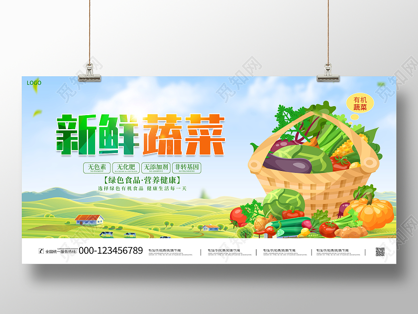 时尚大气新鲜蔬菜宣传促销活动展板