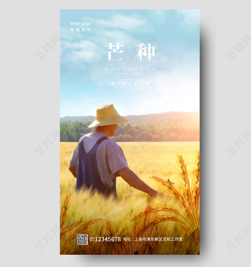 黄色油画灵感芒种手机宣传海报