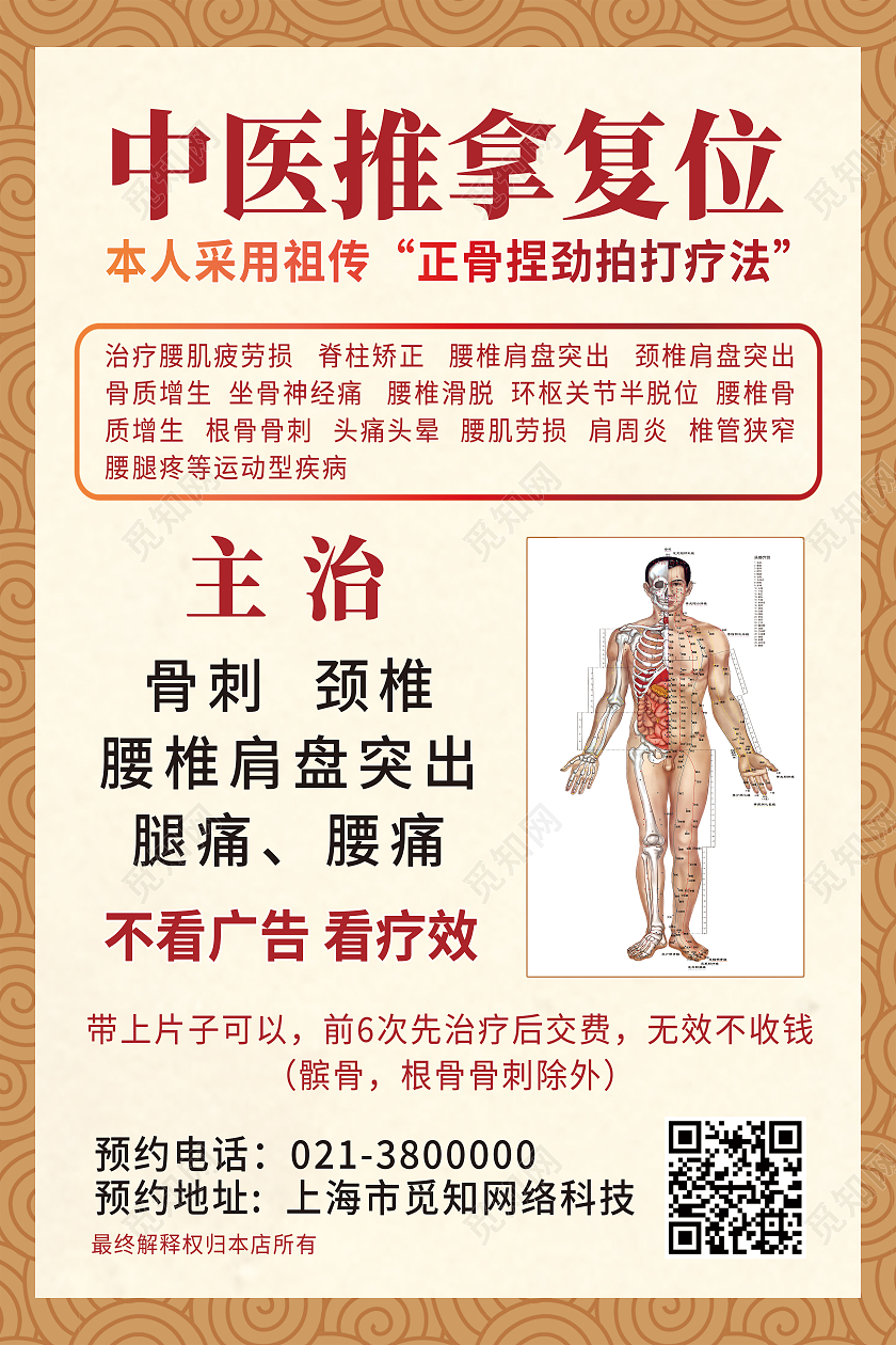 黄色古风中医推拿复位中医推拿海报