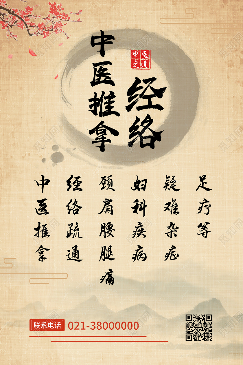 黄色古风中医推拿经络中医推拿海报