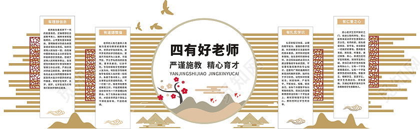黄色大气简约四有好老师文化墙校园文化墙