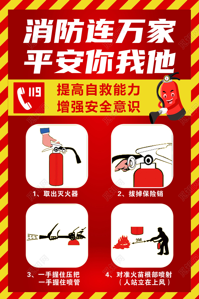 红色简约风消防连万家安全你我他消防海报