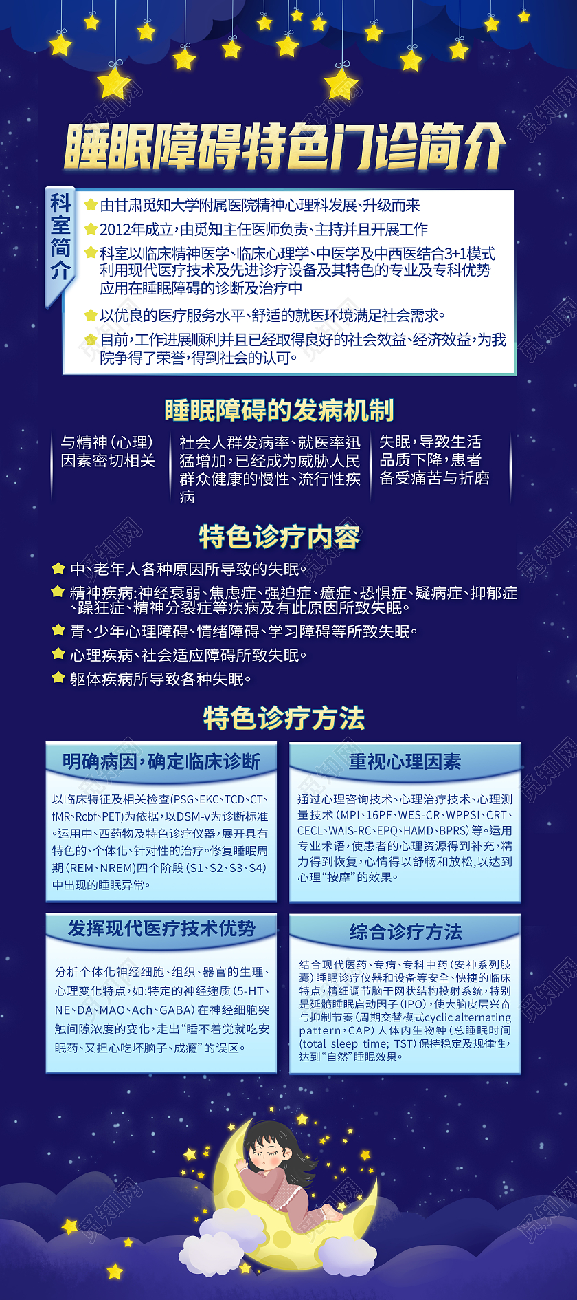 蓝色简约睡眠障碍特色门诊简介睡眠障碍易拉宝展架