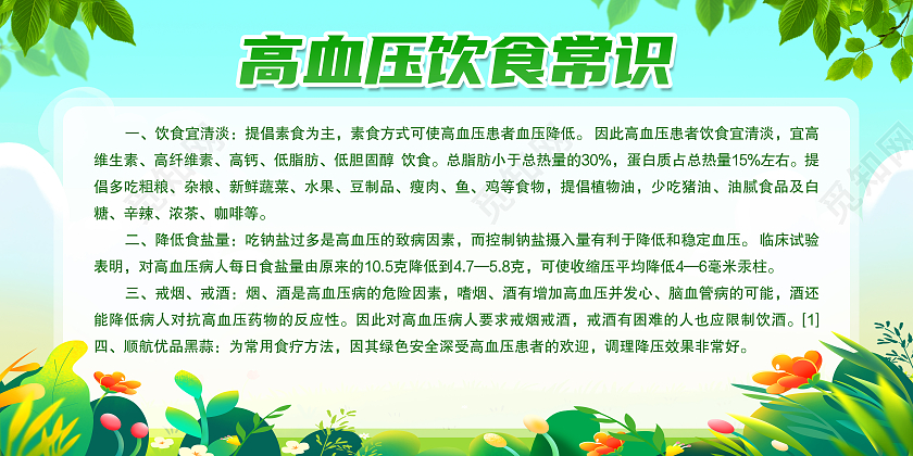 绿色简约高血压饮食常识高血压饮食宣传栏展板