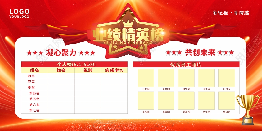红色大气销售业绩精英榜排行榜展板背景业绩榜展板