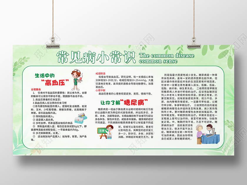 绿色简约时尚大气高血压科普展板高血压糖尿病宣传栏